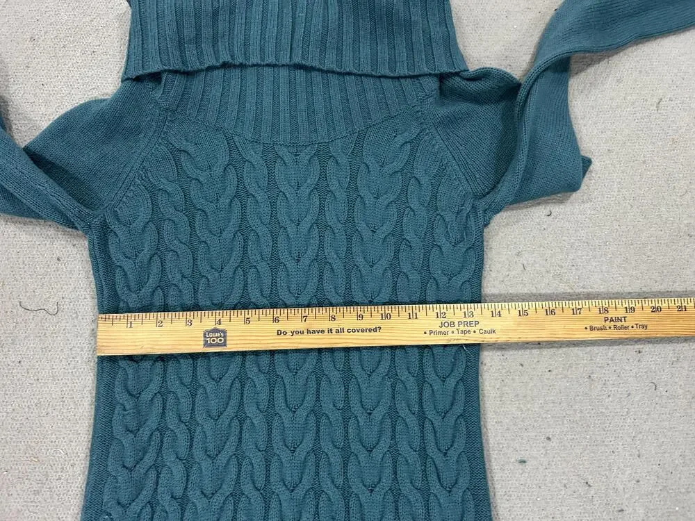 Banana Republic Sweater Womens XS Teal Cable Knit Cowl Neck Preppy Luxury